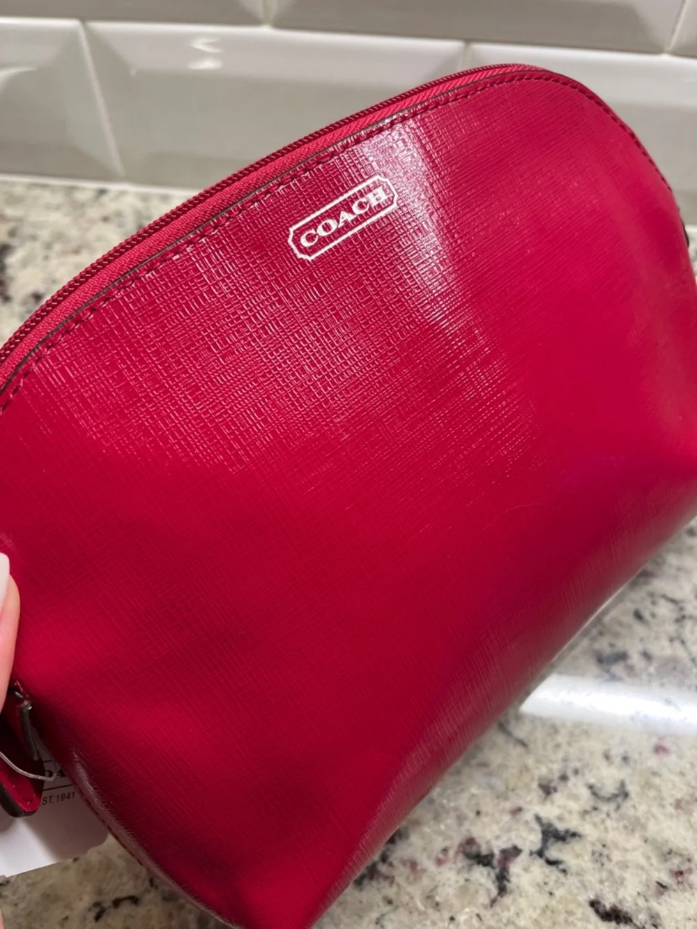 Coach Red Saffiano Patent Leather Cosmetic Case NWT - Picture 5 of 9